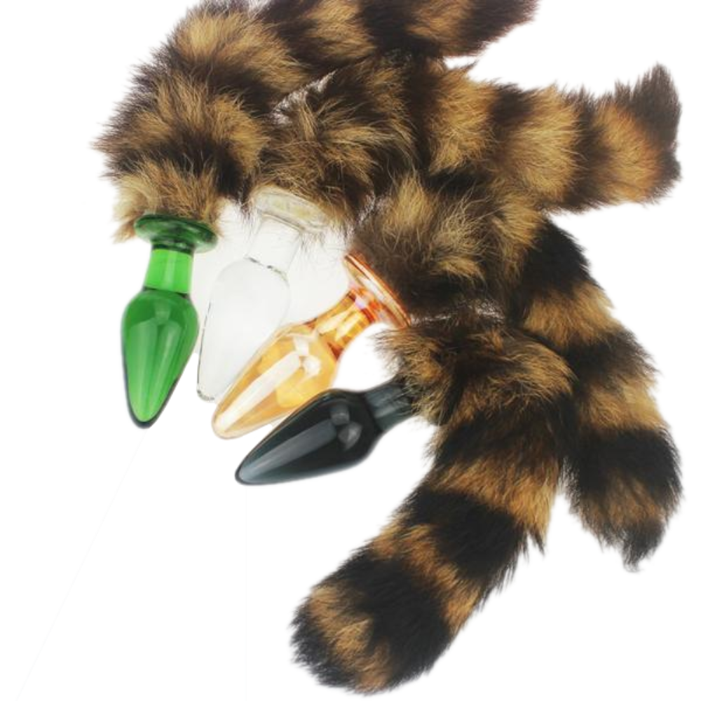 11" Glass Brown Black Raccoon Tail Plug 11" Glass Brown Black Raccoon Tail Plug