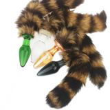 11" Glass Brown Black Raccoon Tail Plug