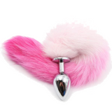 14" Stainless Steel Pink and White Cat Tail Plug