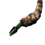 9" Glass Black and Brown Fox Tail Plug