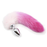14" Stainless Steel Pink and White Cat Tail Plug