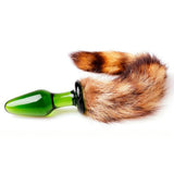 9" Green Glass Brown Fox Tail Plug