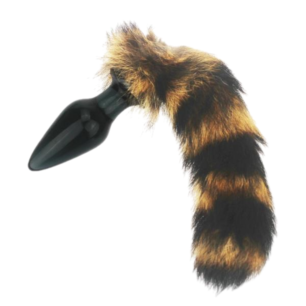 11" Glass Brown Black Raccoon Tail Plug 11" Glass Brown Black Raccoon Tail Plug
