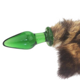 11" Glass Brown Black Raccoon Tail Plug