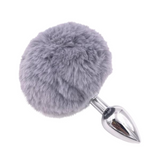 Multi Size Stainless Silicone Gray Bunny Tail Plug