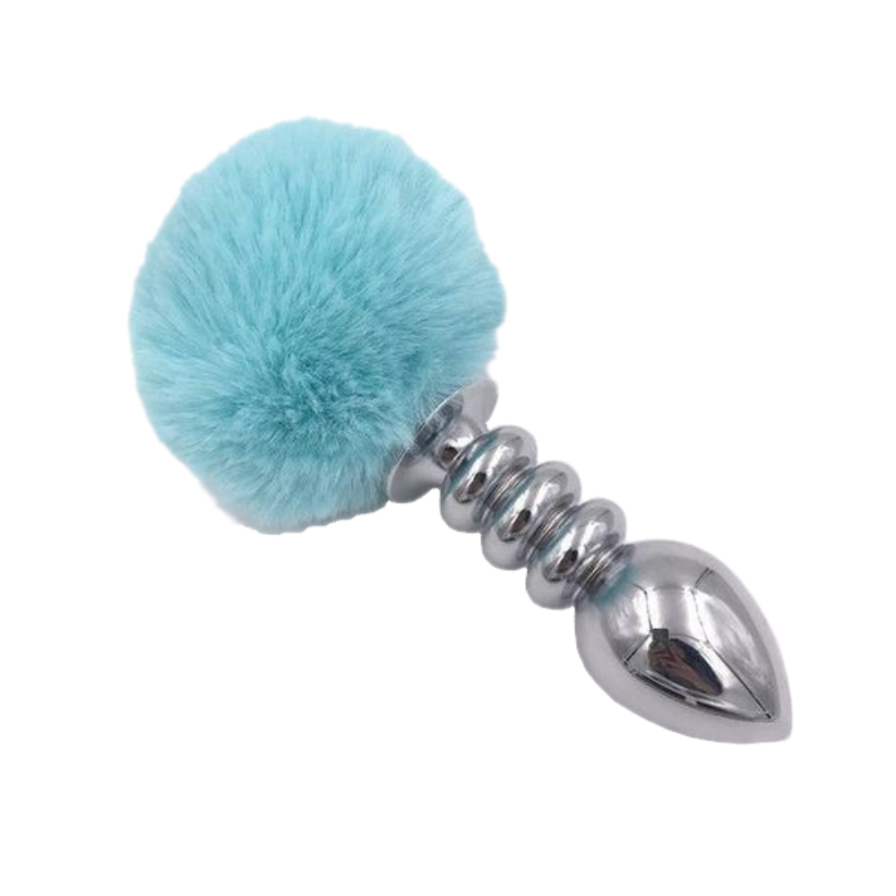 Multi Size Stainless Silicone Blue Bunny Tail Plug Multi Size Stainless Silicone Blue Bunny Tail Plug