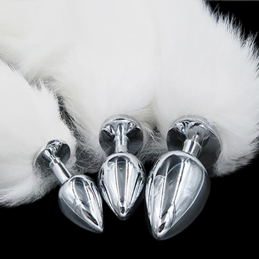 3 Sizes Stainless Steel White Fox Tail Plug 3 Sizes Stainless Steel White Fox Tail Plug