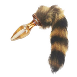9" Glass Black and Brown Fox Tail Plug