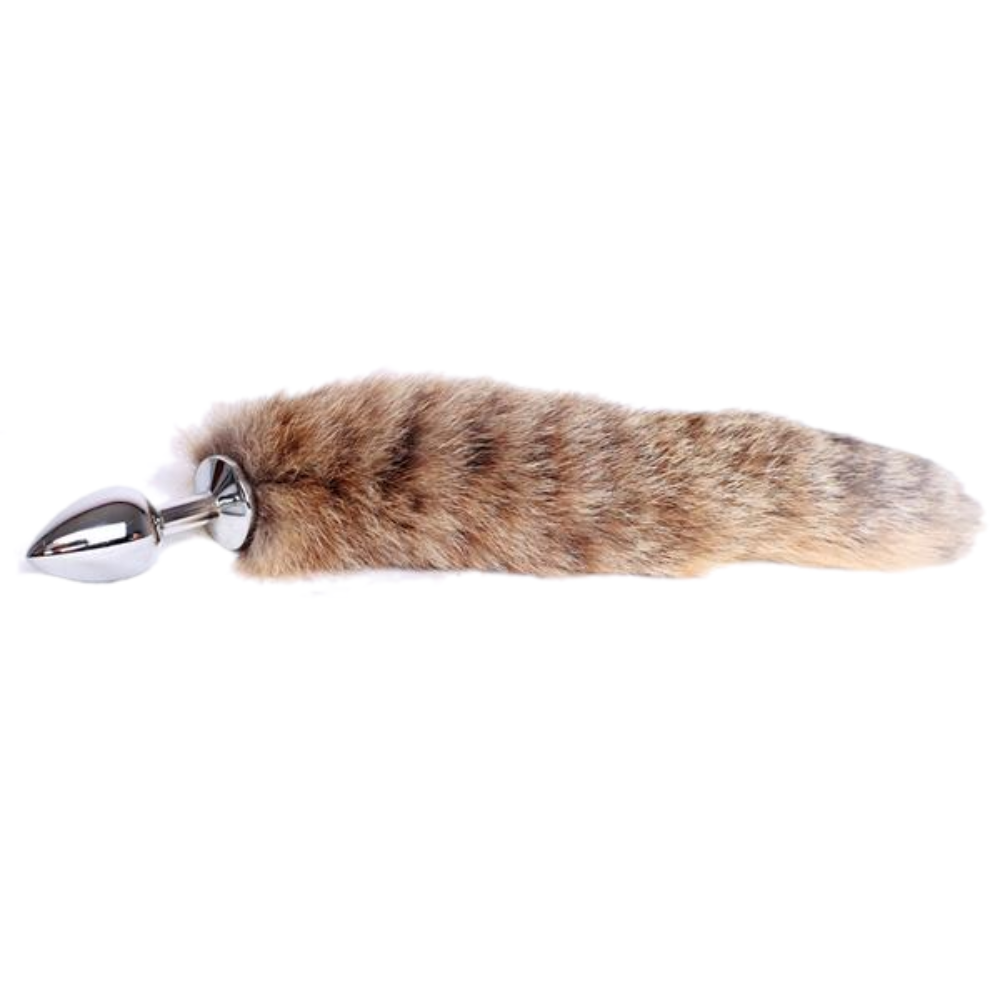 9" Stainless Steel Light Brown Raccoon Tail Plug 9" Stainless Steel Light Brown Raccoon Tail Plug
