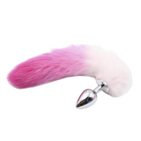 14" Stainless Steel Pink and White Fox Tail Plug