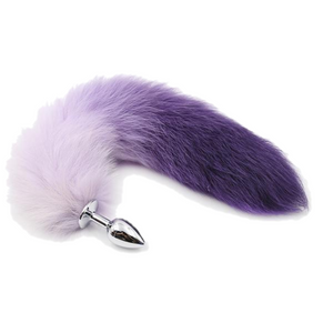 14" Stainless Steel Purple and White Fox Tail Plug