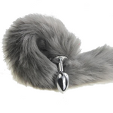 14" Stainless Steel Gray Furry Tail Plug