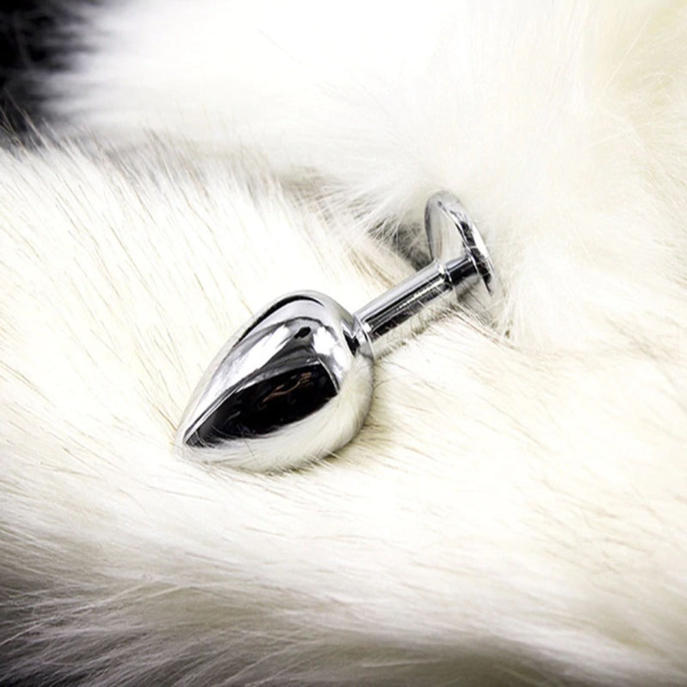 13" Stainless Steel White Animal Tail Plug 13" Stainless Steel White Animal Tail Plug