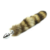 11" Stainless Light Brown Raccoon Tail Plug