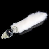 14" Glass White Fox Tail Plug