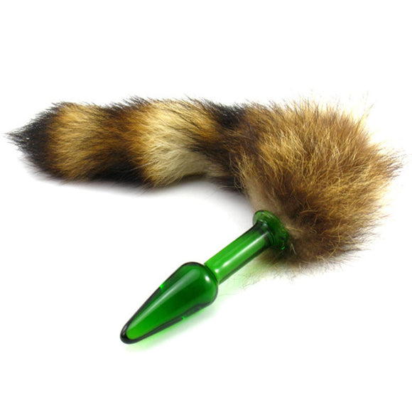 Green Glass Furry Tail Plug