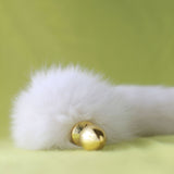 14" Gold Metal White Furry Tail Plug