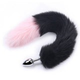 15" Stainless Steel Black and Pink Fox Tail Plug