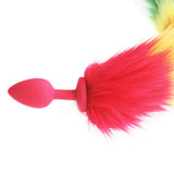 15" Silicone Rainbow Furry Tail Plug