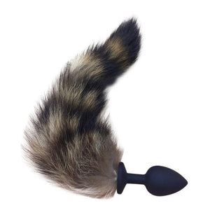 12" Silicone Black and Gray Cat Tail Plug