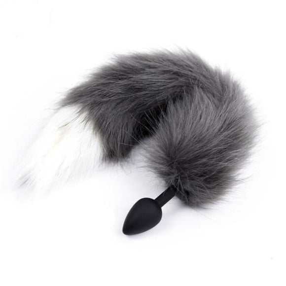 Silicone Black and White Wolf Tail Plug