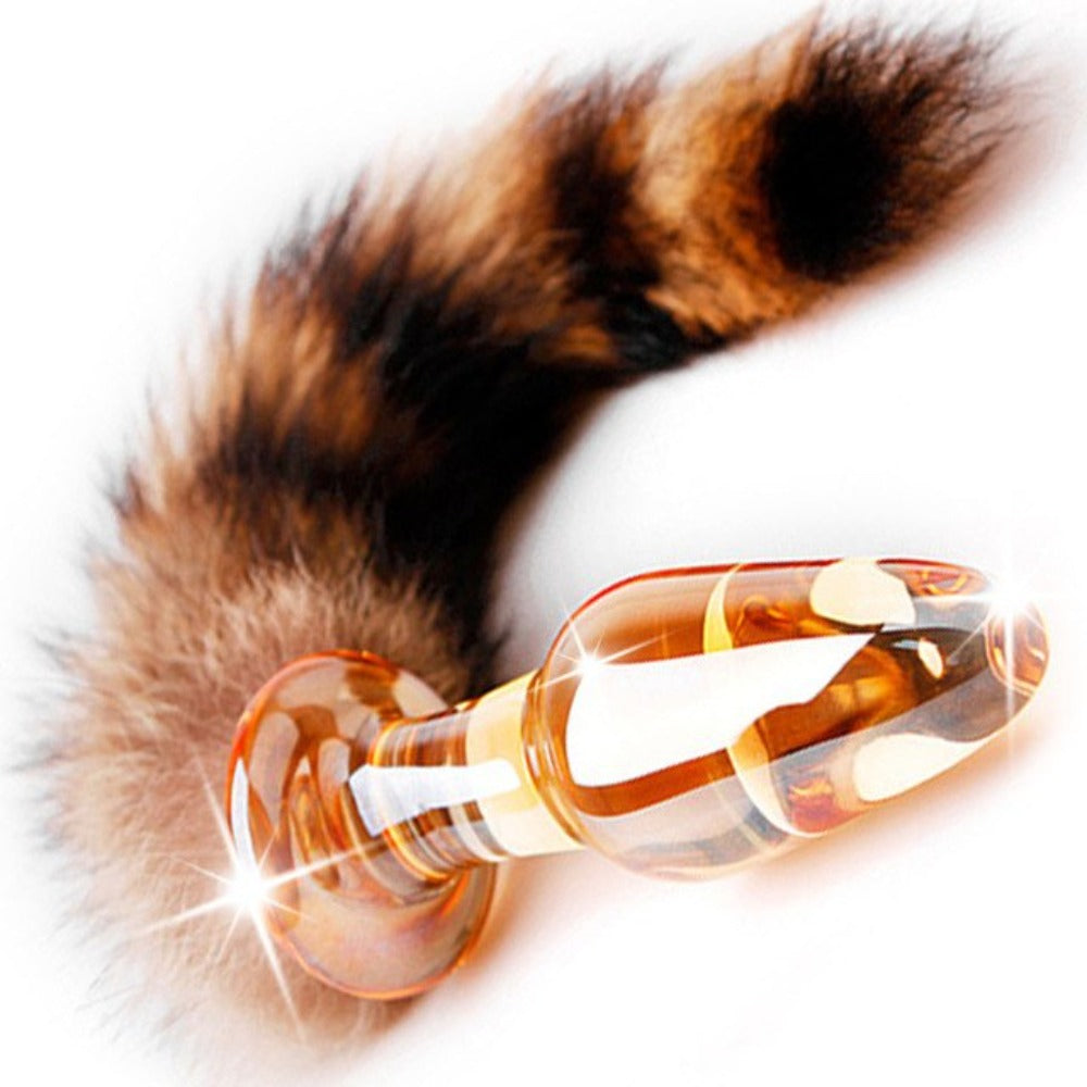 11" Glass Brown Raccoon Tail Plug 11" Glass Brown Raccoon Tail Plug