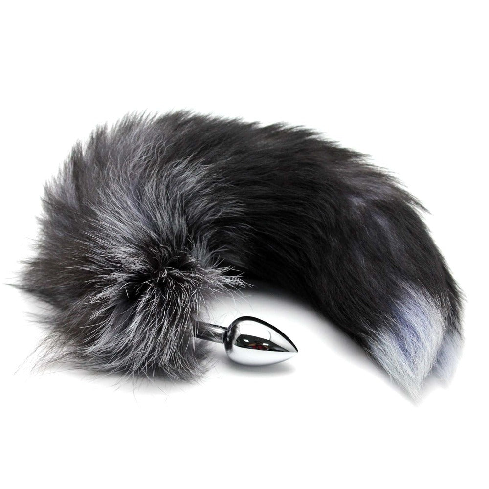 16" Stainless Steel Black & White Faux Tail Plug