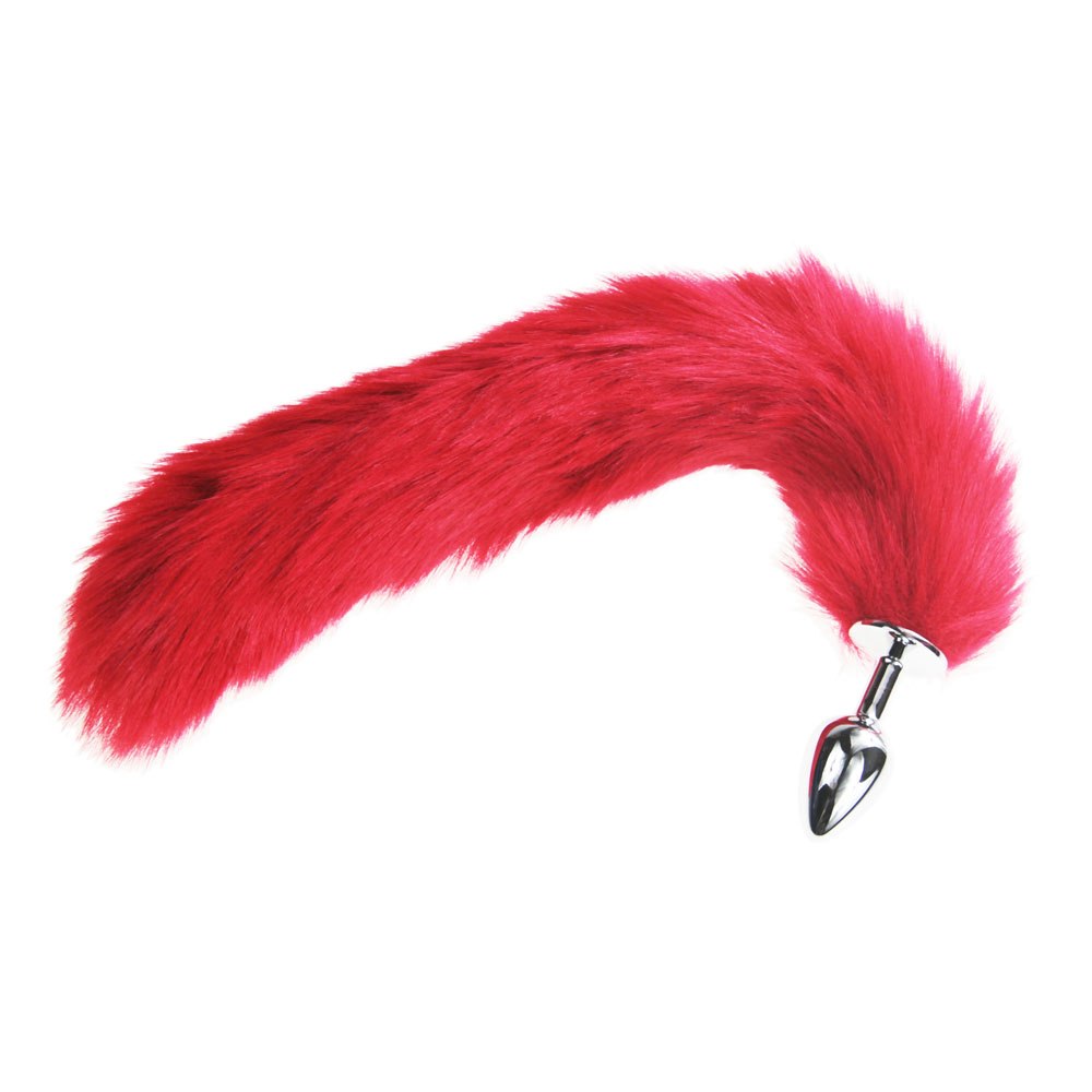 14" Stainless Steel Dark Pink Furry Tail Plug